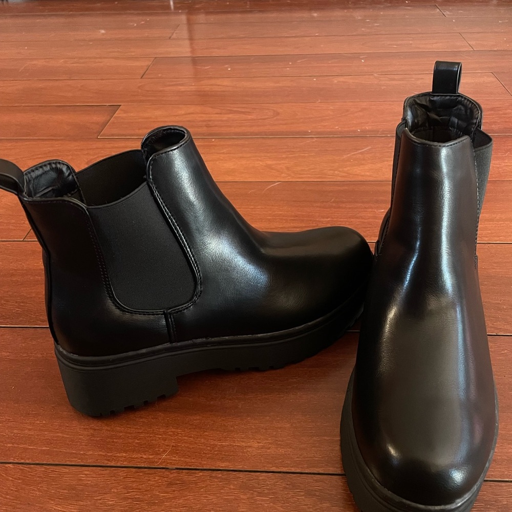 Black Faux Leather Chelsea Boot
